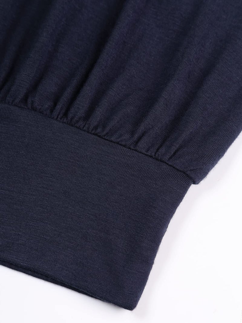 DJT Women's Short Sleeve Summer Tops Scoop Neck Pleated Front Casual Tee T Shirt X-Large Navy - Image 4